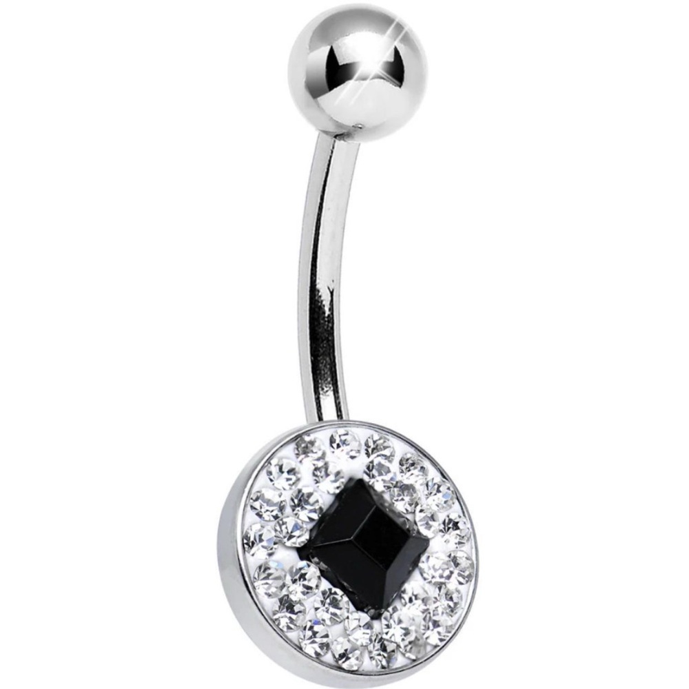 Chic Silver and Black Crystal Belly Ring